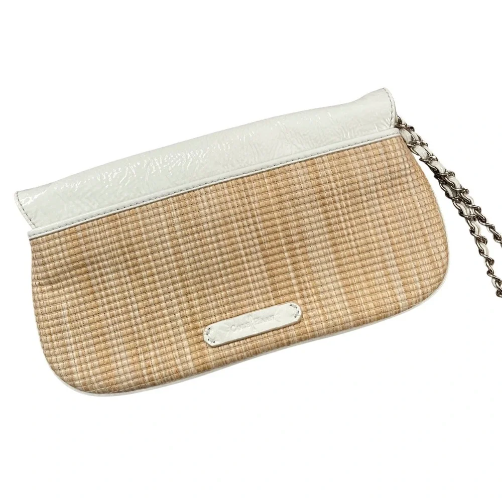 Cole Haan Straw‎ Clutch Womens Medium White Beige Coastal Preppy Woven Wristlet